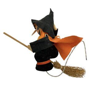 United China & Glass Company UCGC Fabric Witch Flying On Broom Pick Halloween